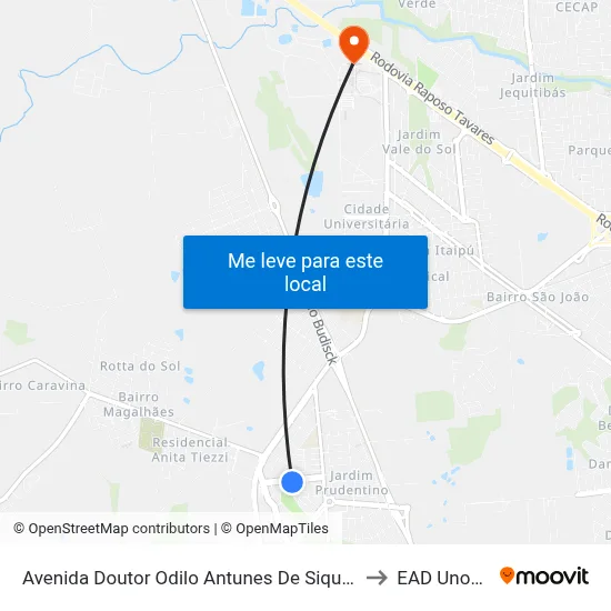 Avenida Doutor Odilo Antunes De Siqueira, 238 to EAD Unoeste map