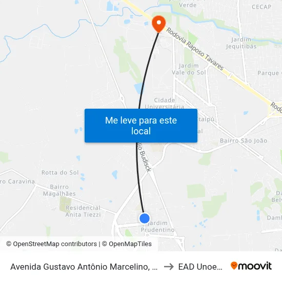 Avenida Gustavo Antônio Marcelino, 685 to EAD Unoeste map