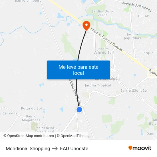 Meridional Shopping to EAD Unoeste map