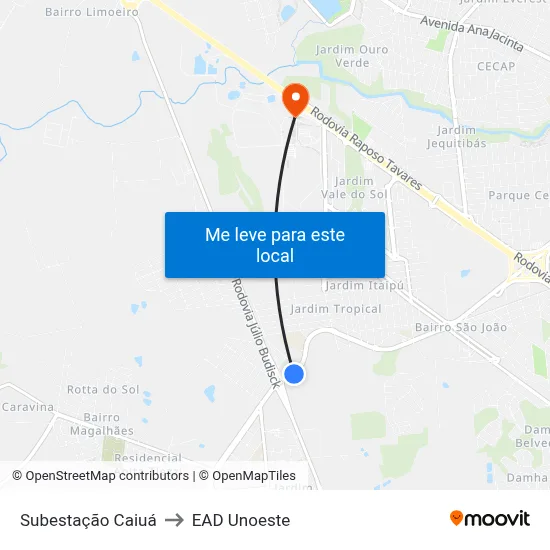 Subestação Caiuá to EAD Unoeste map