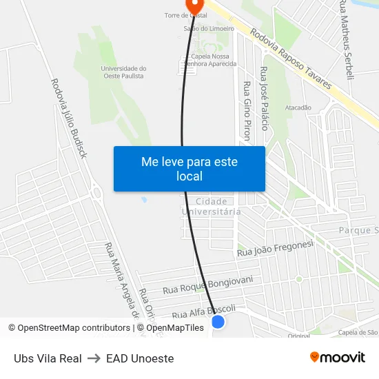 Ubs Vila Real to EAD Unoeste map