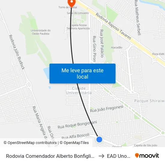 Rodovia Comendador Alberto Bonfiglioli, 2257 to EAD Unoeste map