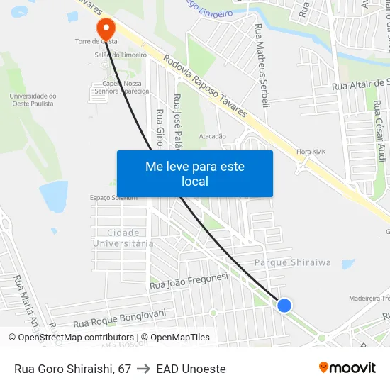 Rua Goro Shiraishi, 67 to EAD Unoeste map
