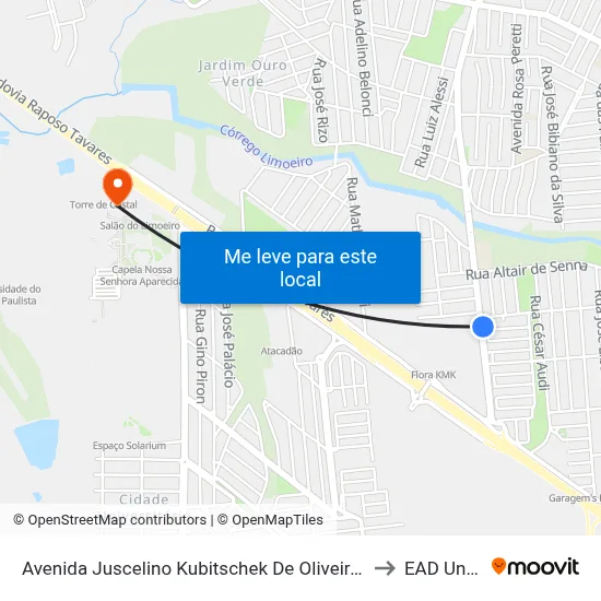 Avenida Juscelino Kubitschek De Oliveira Presidente, 448 to EAD Unoeste map