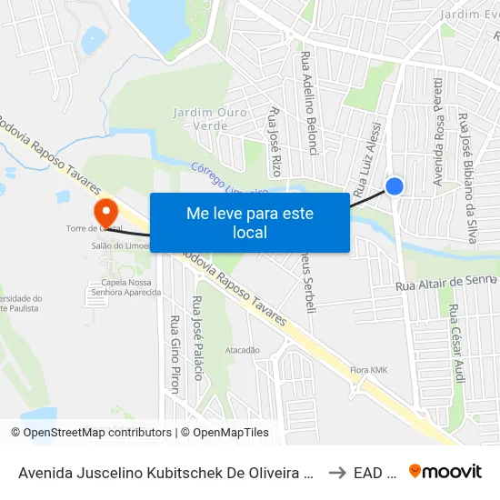 Avenida Juscelino Kubitschek De Oliveira Presidente, 1051 | Base Da Polícia Militar to EAD Unoeste map