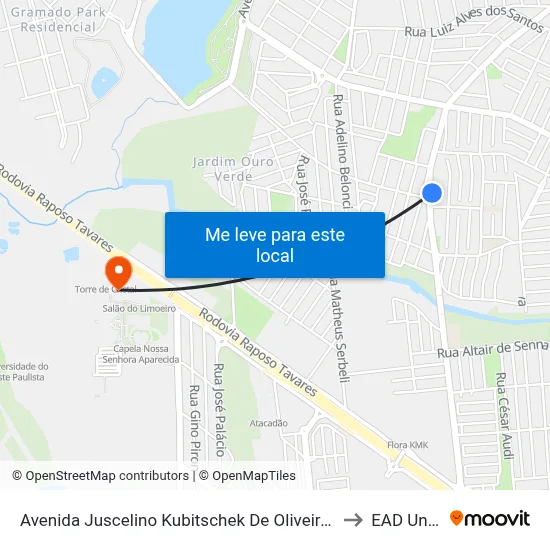 Avenida Juscelino Kubitschek De Oliveira Presidente, 1305 to EAD Unoeste map