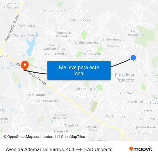 Avenida Ademar De Barros, 404 to EAD Unoeste map
