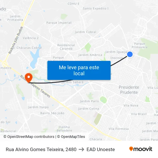 Rua Alvino Gomes Teixeira, 2480 to EAD Unoeste map