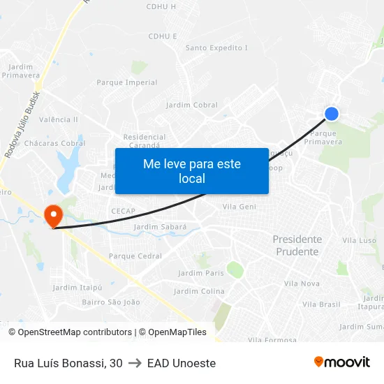 Rua Luís Bonassi, 30 to EAD Unoeste map