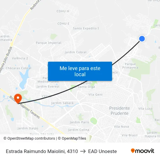 Estrada Raimundo Maiolini, 4310 to EAD Unoeste map
