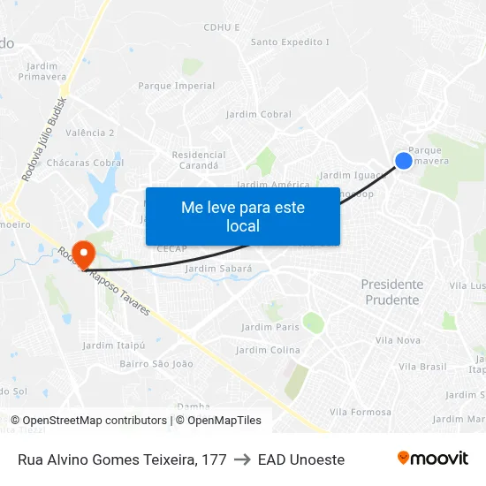 Rua Alvino Gomes Teixeira, 177 to EAD Unoeste map