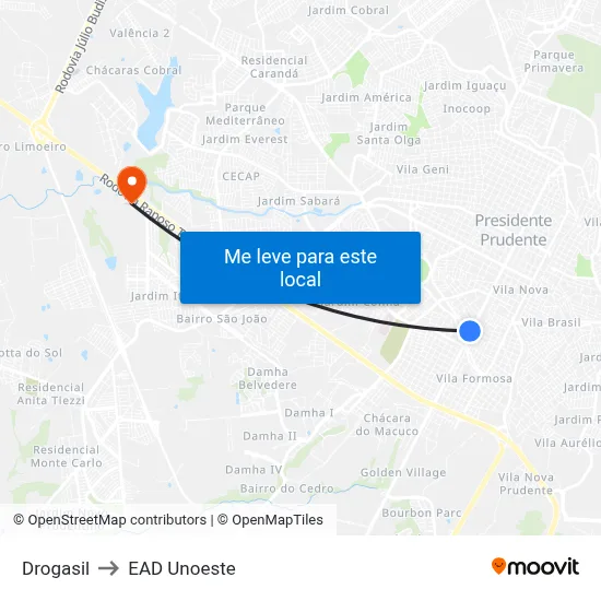 Drogasil to EAD Unoeste map