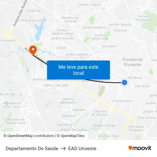 Departamento De Saúde to EAD Unoeste map
