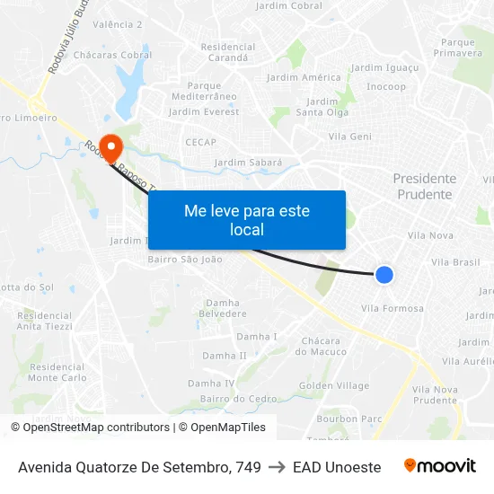Avenida Quatorze De Setembro, 749 to EAD Unoeste map