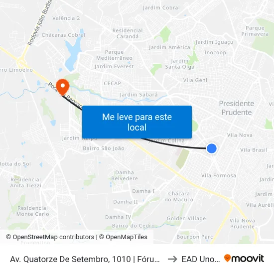Av. Quatorze De Setembro, 1010 | Fórum Trabalhista to EAD Unoeste map