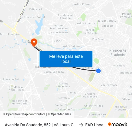 Avenida Da Saudade, 852 | Vó Laura Gourmet to EAD Unoeste map