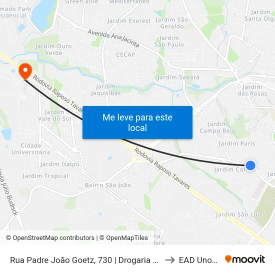 Rua Padre João Goetz, 730 | Drogaria Morumbi to EAD Unoeste map
