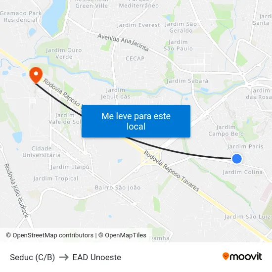 Seduc (C/B) to EAD Unoeste map