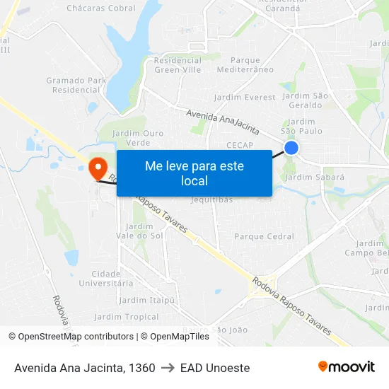 Avenida Ana Jacinta, 1360 to EAD Unoeste map