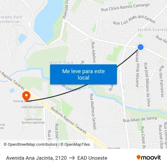 Avenida Ana Jacinta, 2120 to EAD Unoeste map
