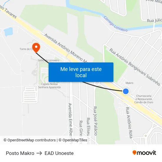 Posto Makro to EAD Unoeste map