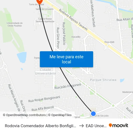 Rodovia Comendador Alberto Bonfiglioli, 780 to EAD Unoeste map