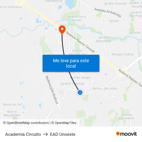 Academia Circuito to EAD Unoeste map
