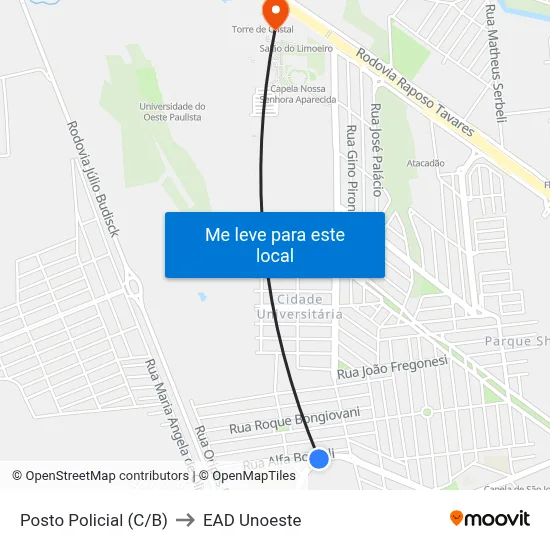 Posto Policial (C/B) to EAD Unoeste map