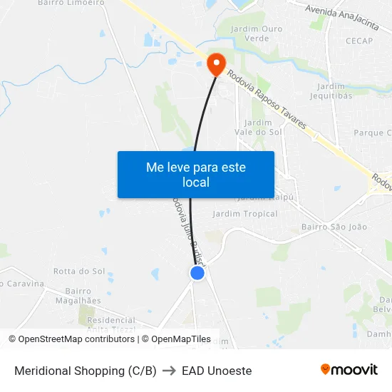 Meridional Shopping (C/B) to EAD Unoeste map