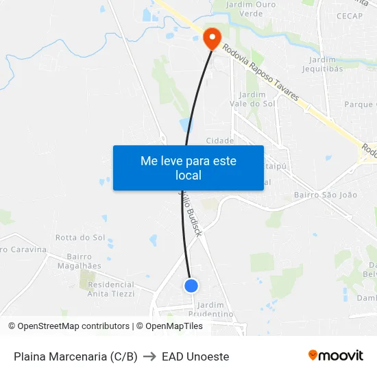 Plaina Marcenaria (C/B) to EAD Unoeste map