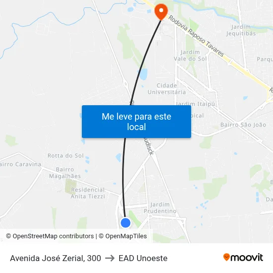Avenida José Zerial, 300 to EAD Unoeste map
