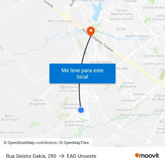 Rua Seisho Gakia, 290 to EAD Unoeste map