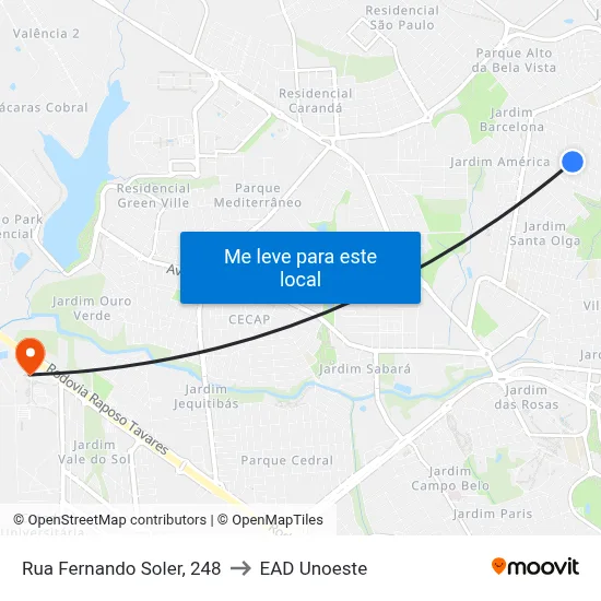 Rua Fernando Soler, 248 to EAD Unoeste map