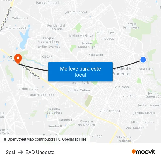 Sesi to EAD Unoeste map