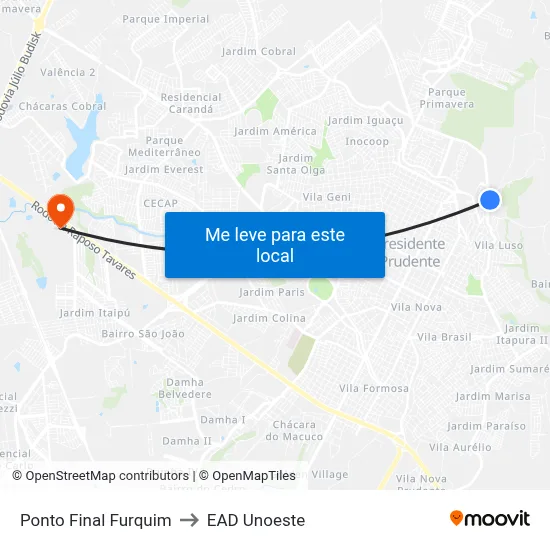 Ponto Final Furquim to EAD Unoeste map