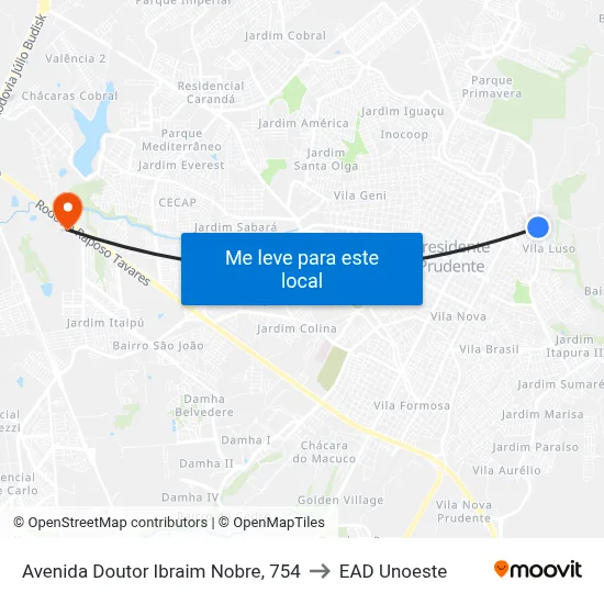 Avenida Doutor Ibraim Nobre, 754 to EAD Unoeste map