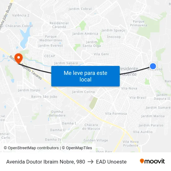 Avenida Doutor Ibraim Nobre, 980 to EAD Unoeste map