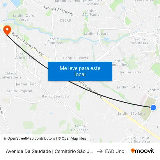 Avenida Da Saudade | Cemitério São João Batista to EAD Unoeste map