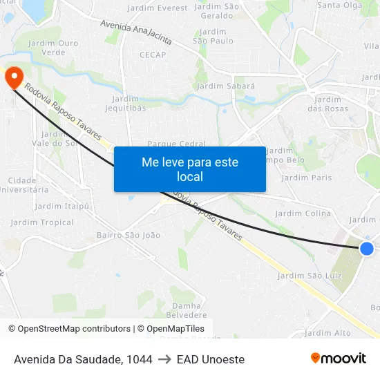 Avenida Da Saudade, 1044 to EAD Unoeste map