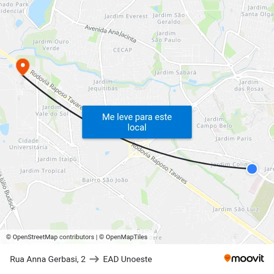 Rua Anna Gerbasi, 2 to EAD Unoeste map