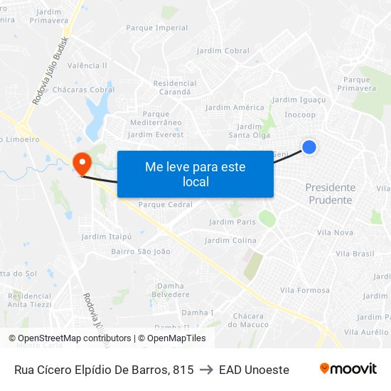 Rua Cícero Elpídio De Barros, 815 to EAD Unoeste map