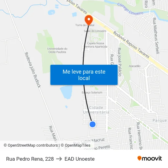 Rua Pedro Rena, 228 to EAD Unoeste map