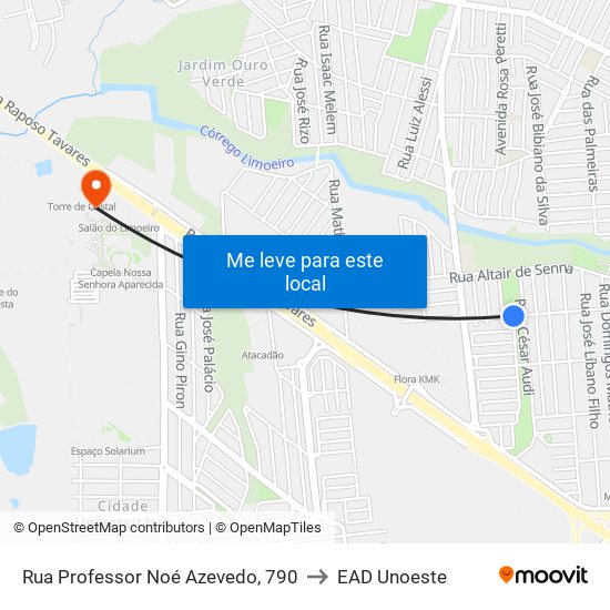 Rua Professor Noé Azevedo, 790 to EAD Unoeste map