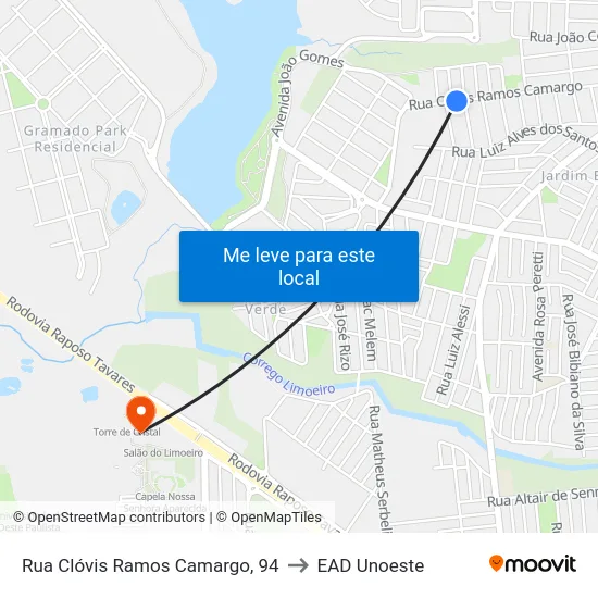 Rua Clóvis Ramos Camargo, 94 to EAD Unoeste map