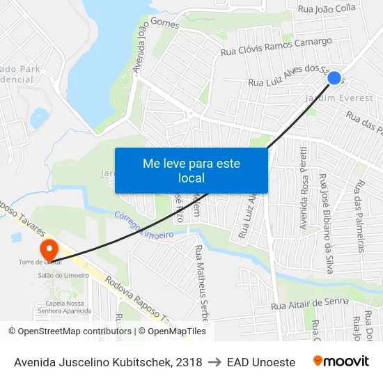 Avenida Juscelino Kubitschek, 2318 to EAD Unoeste map