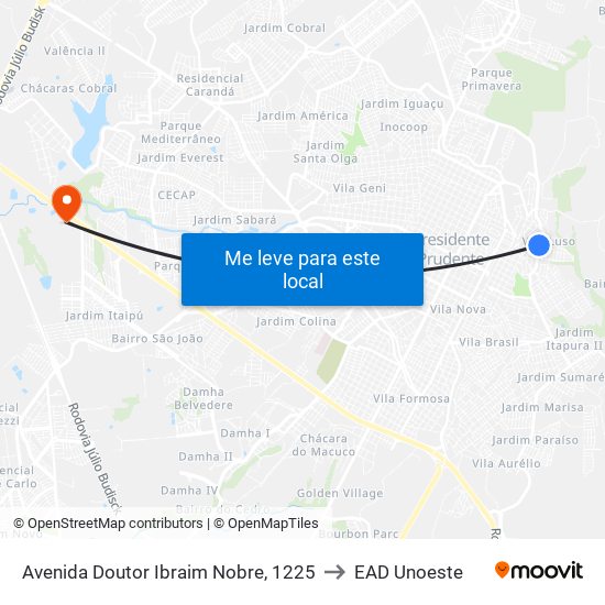 Avenida Doutor Ibraim Nobre, 1225 to EAD Unoeste map