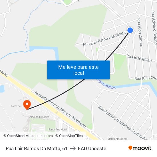 Rua Lair Ramos Da Motta, 61 to EAD Unoeste map