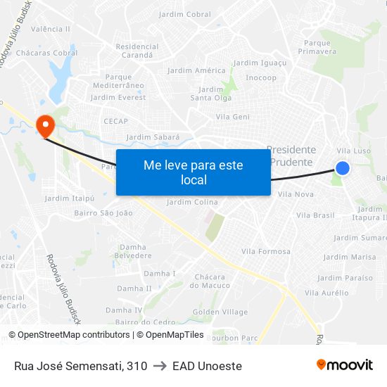 Rua José Semensati, 310 to EAD Unoeste map