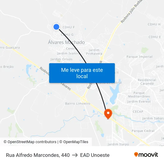 Rua Alfredo Marcondes, 440 to EAD Unoeste map