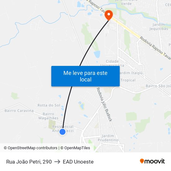 Rua João Petri, 290 to EAD Unoeste map